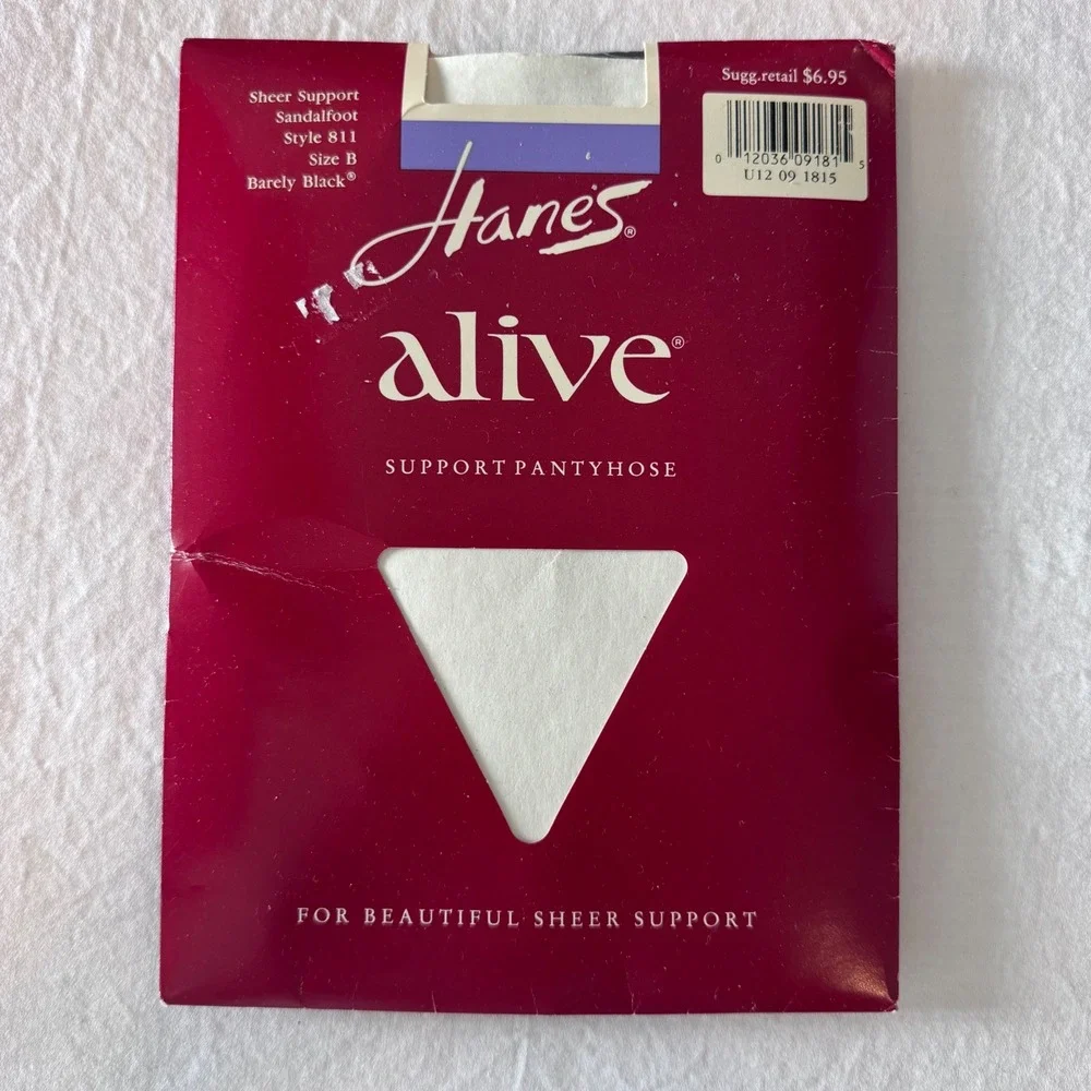 Hanes Alive Pantyhose Women Size B Barely Black Sheer Support Sandalfoot 811